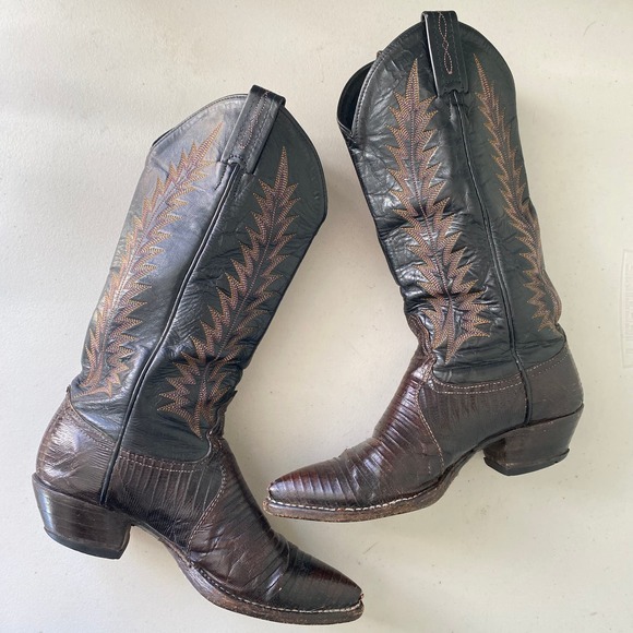 Vintage 1970s Tony Lama Cowboy Boots Teju Lizard Women's Dark Brown Size 5.5 M - Picture 7 of 14